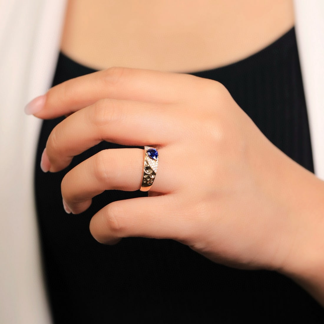 14k Gold 0.73 Ct Natural Sapphire & Diamond Ring - 6