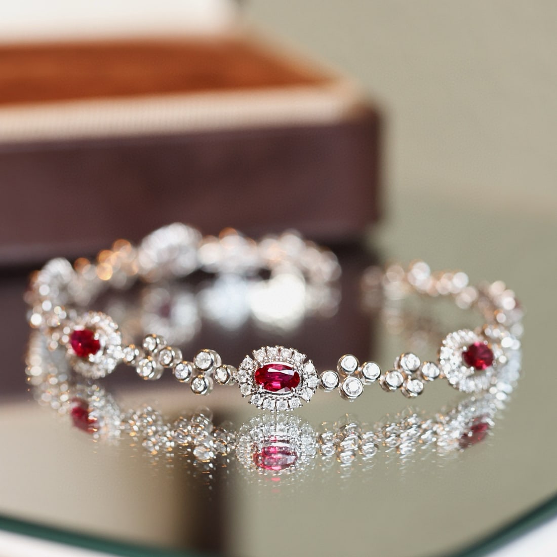 14k Gold 3.26 Ctw Natural Ruby & Diamond Bracelet: Ref:231090086 // gold content:14k gold // main gemstone:ruby // shape:oval // carat weight:1. 46ct // color:pigeonblood red // treatment:natural // // adjacent gemstone 2 : diamond // shape:round