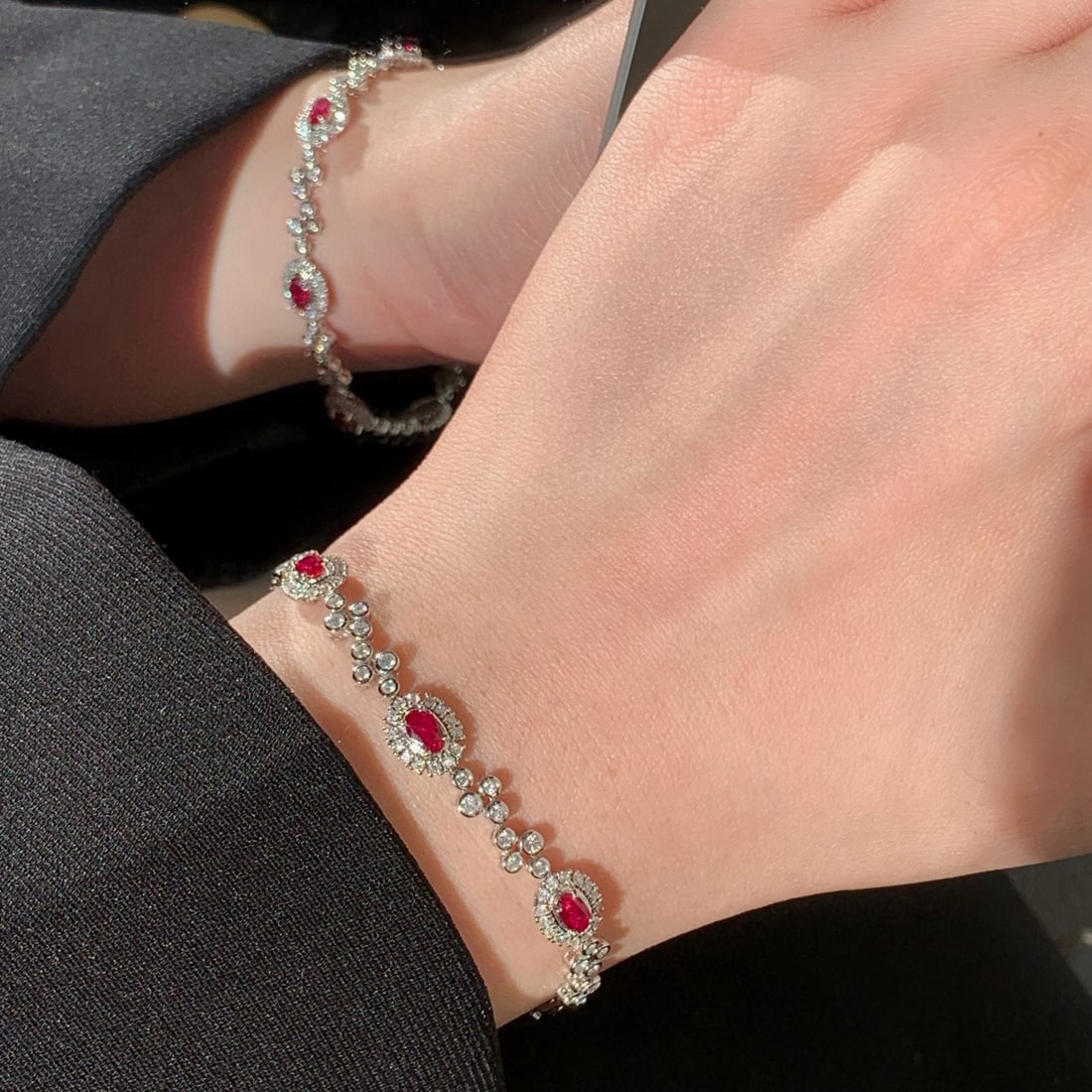 14k Gold 3.26 Ctw Natural Ruby & Diamond Bracelet - 4