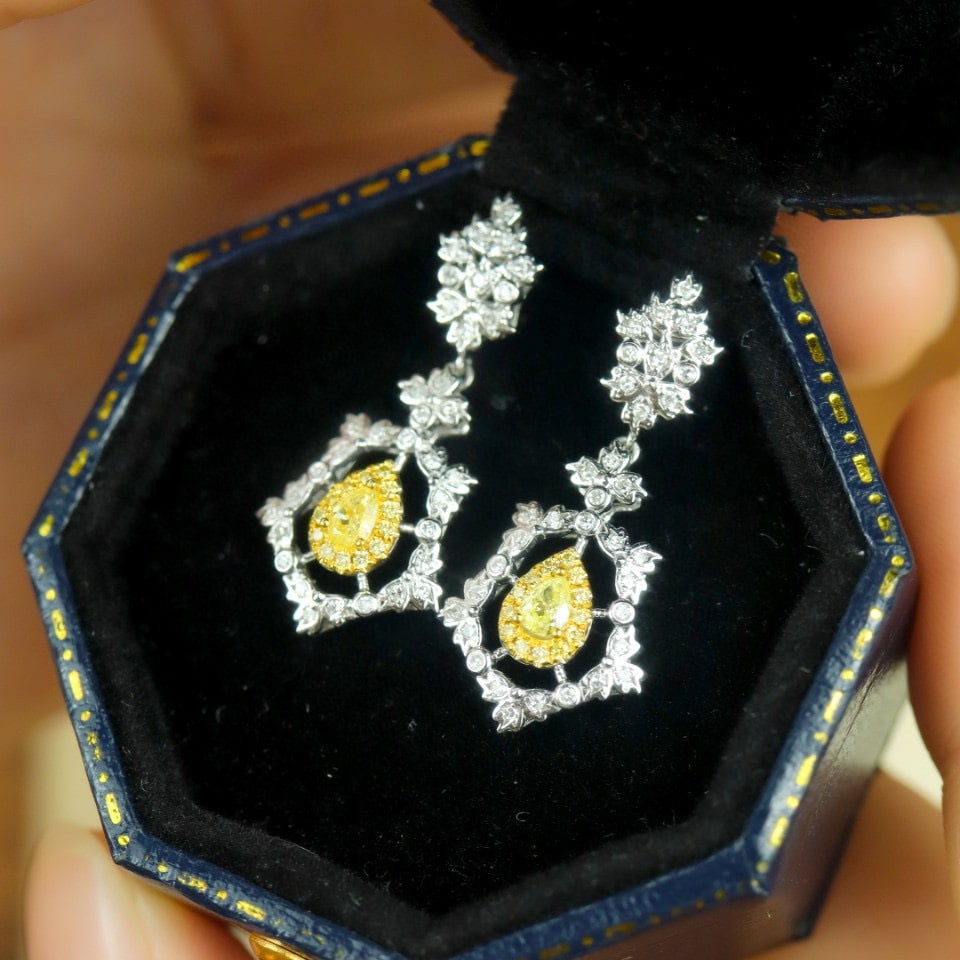 14k Gold 0.66 Ctw Natural Yellow Diamond & Diamond Earrings - 3