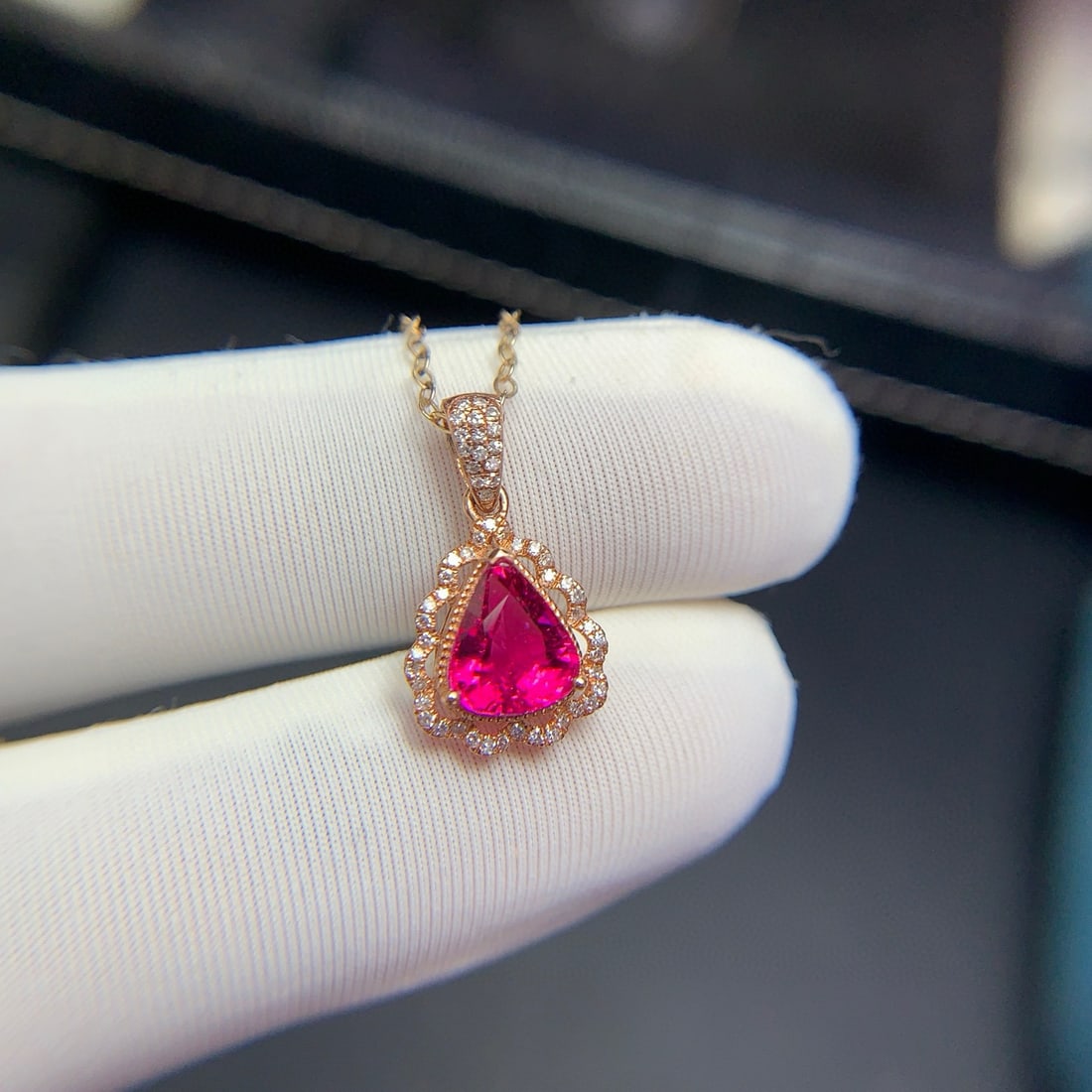 14k Gold 1.4 Ct Natural Tourmaline & Diamond Pendant( Without Chain ) - 2