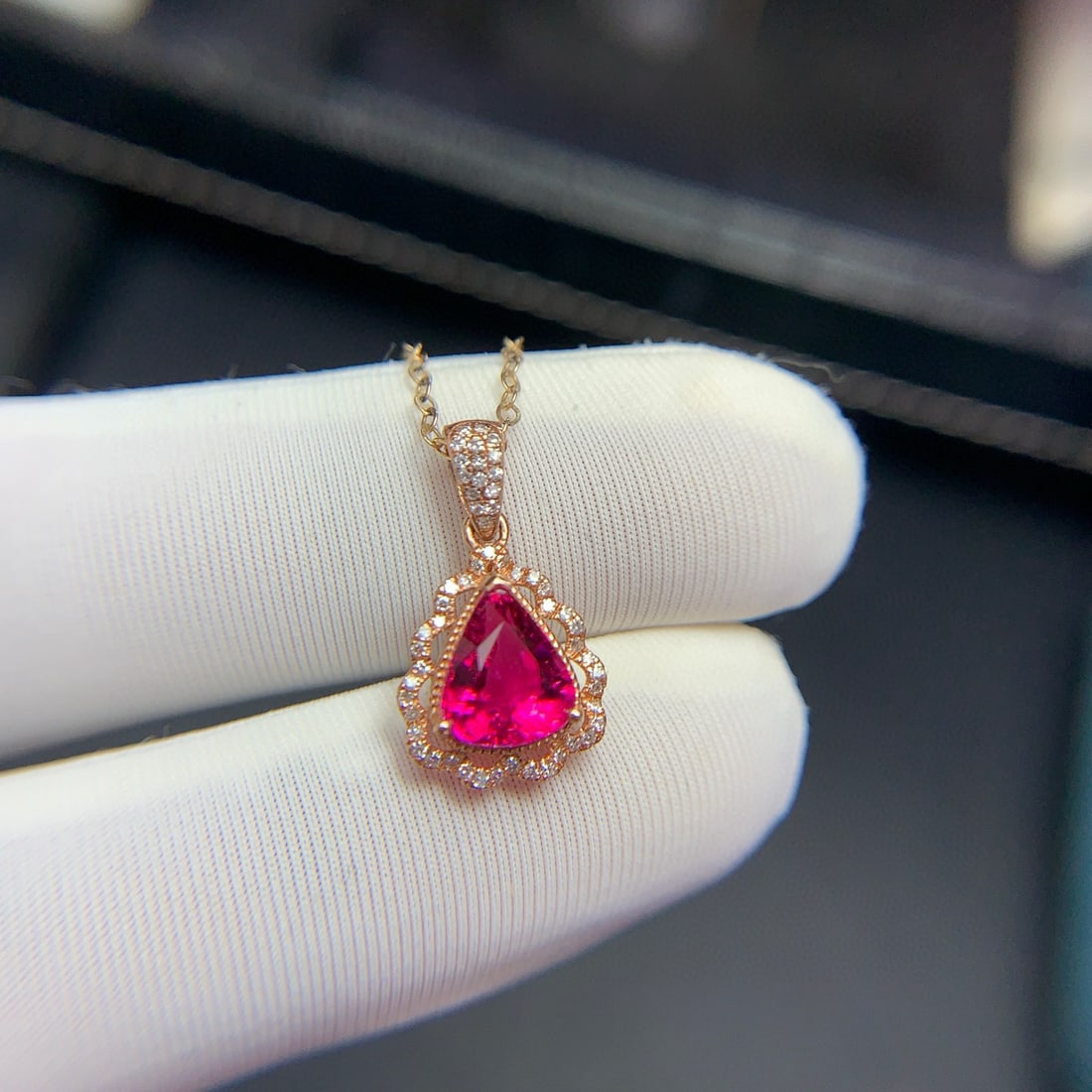 14k Gold 1.4 Ct Natural Tourmaline & Diamond Pendant( Without Chain ) - 3