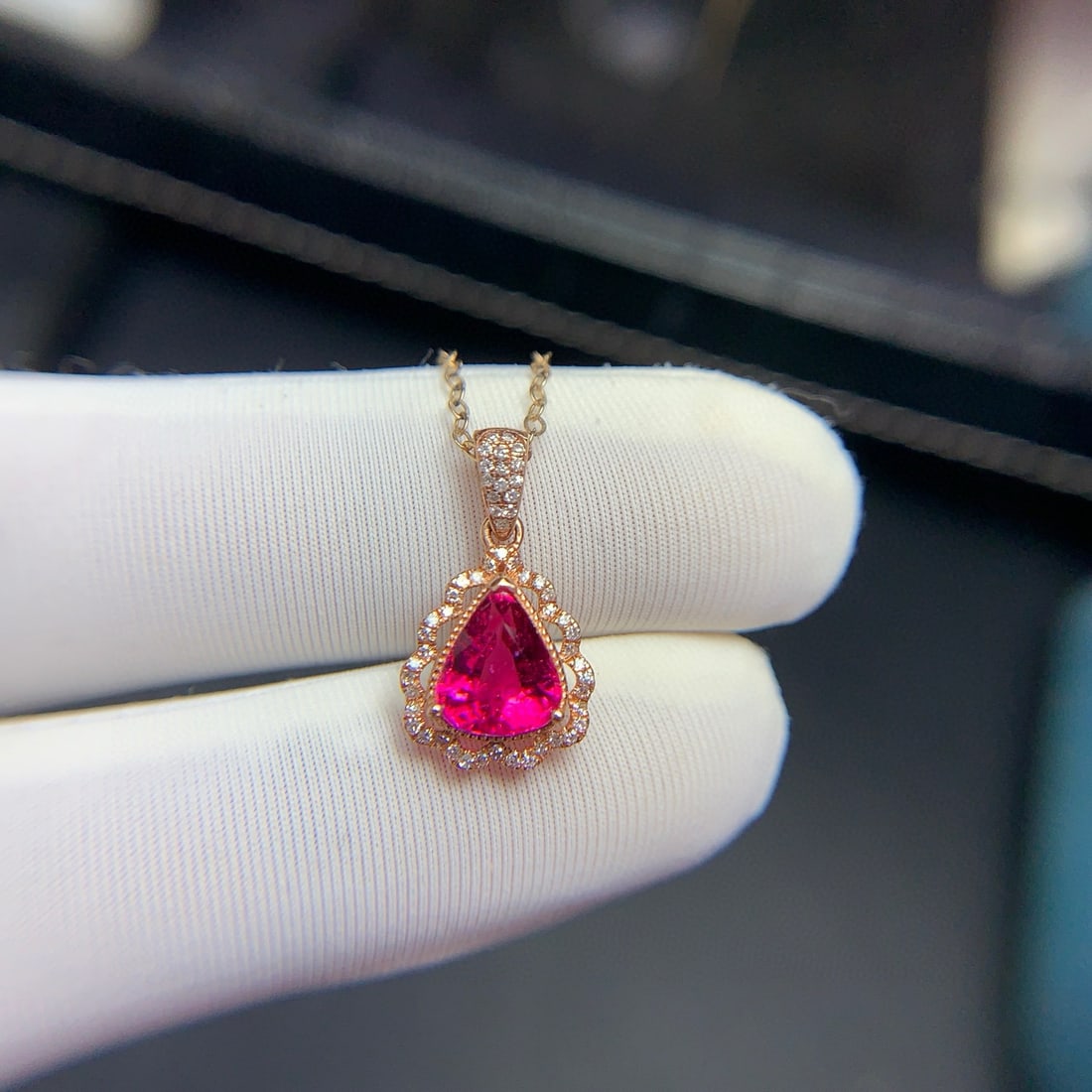 14k Gold 1.4 Ct Natural Tourmaline & Diamond Pendant( Without Chain ) - 4