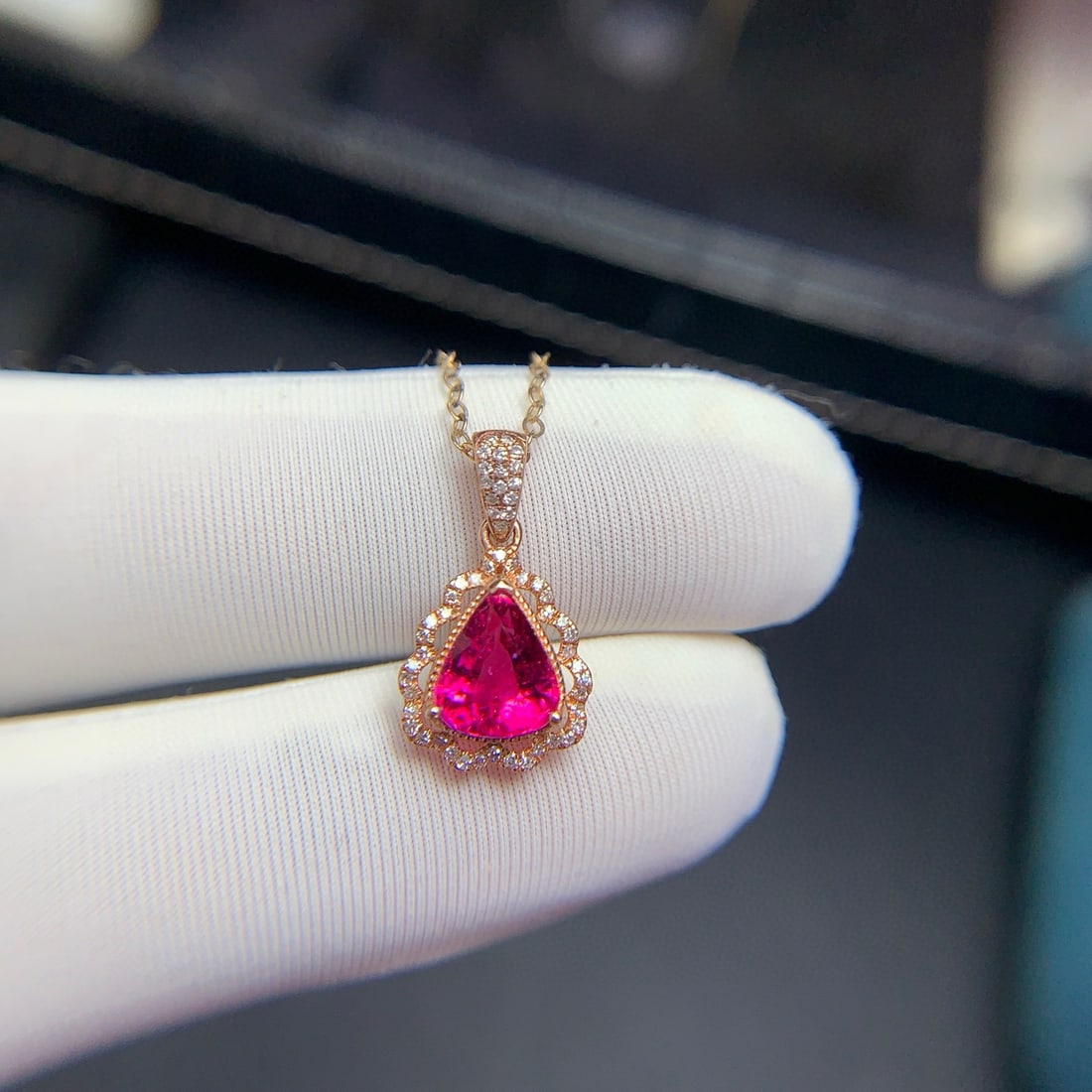 14k Gold 1.4 Ct Natural Tourmaline & Diamond Pendant( Without Chain ) - 5