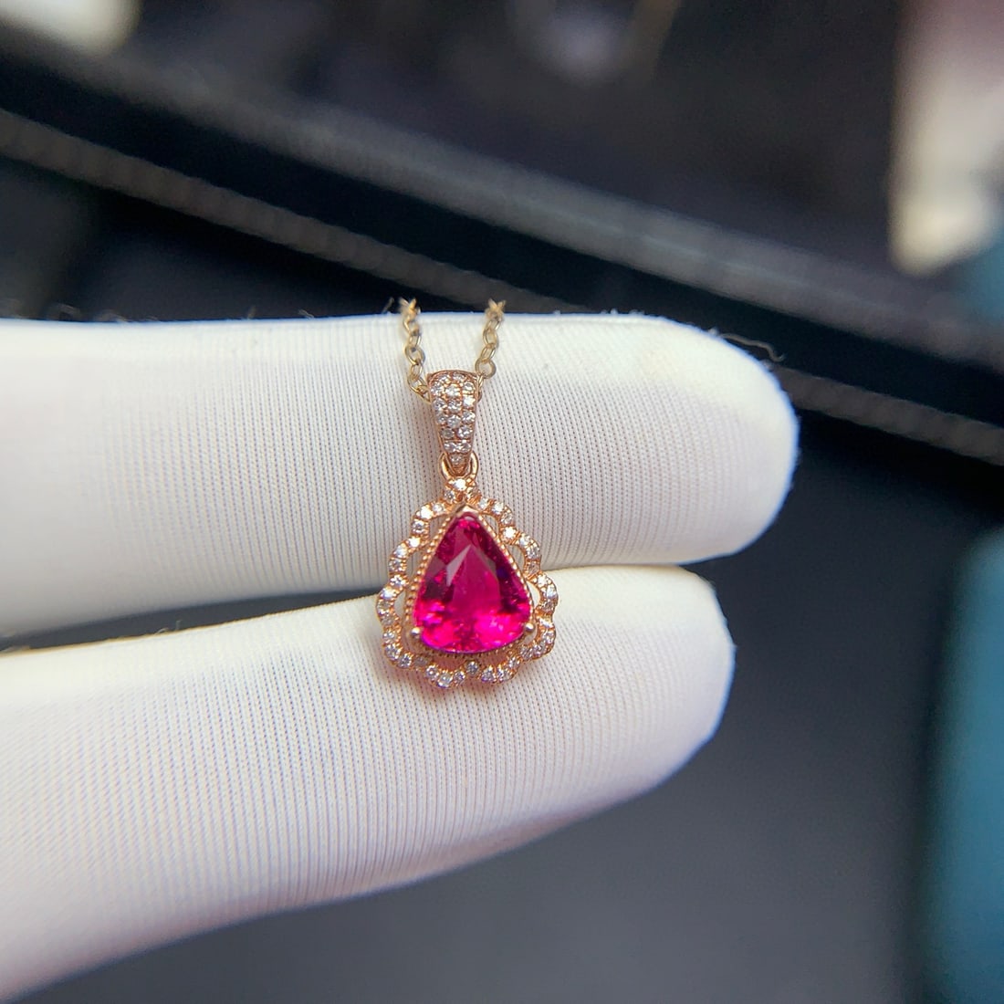 14k Gold 1.4 Ct Natural Tourmaline & Diamond Pendant( Without Chain ) - 6