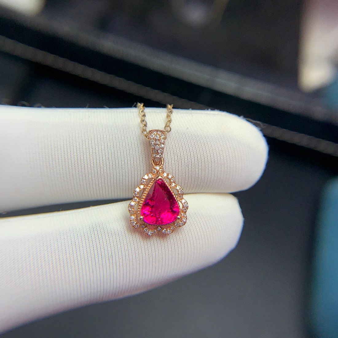 14k Gold 1.4 Ct Natural Tourmaline & Diamond Pendant( Without Chain ) - 7