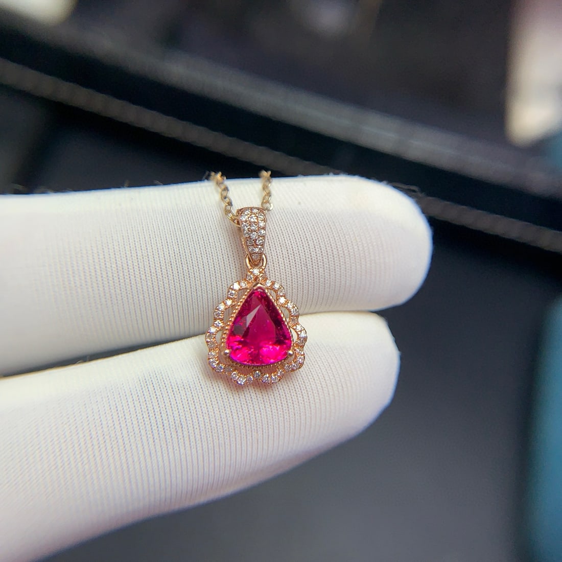 14k Gold 1.4 Ct Natural Tourmaline & Diamond Pendant( Without Chain ) - 9