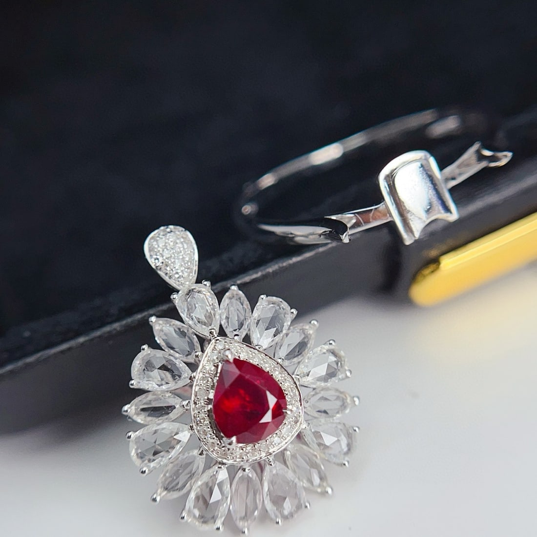 14k Gold 0.65 Ct Vivid Red Natural Ruby & Diamond & Sapphire Ring/pendant( Without Chain ) - 5