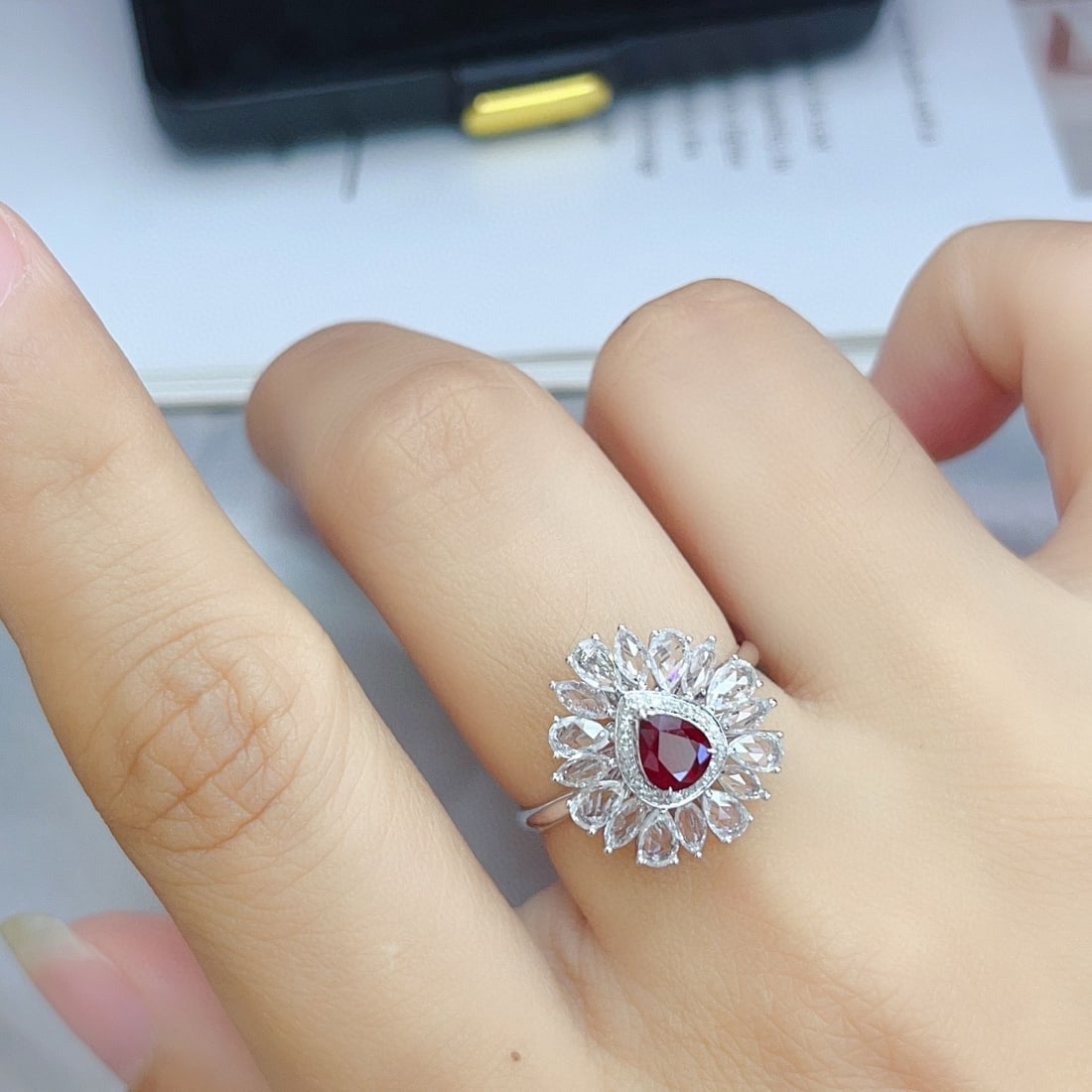 14k Gold 0.65 Ct Vivid Red Natural Ruby & Diamond & Sapphire Ring/pendant( Without Chain ) - 7