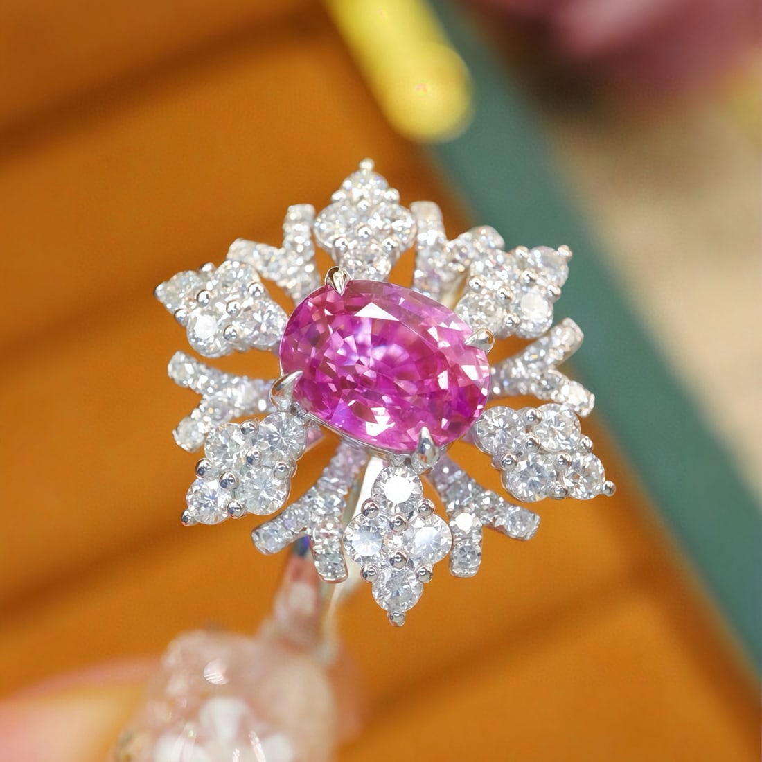 14k Gold 2.81 Ctw Natural Padparadscha Sapphire & Diamond Ring - 3