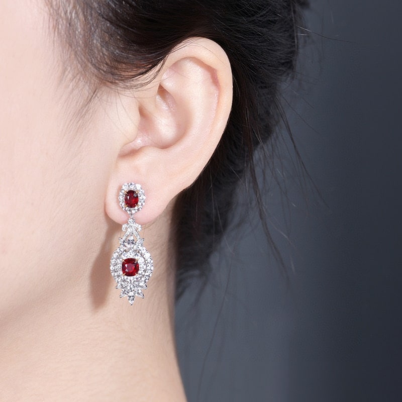 14k Gold 2.03 Ctw Natural Ruby & Diamond Earrings - 5