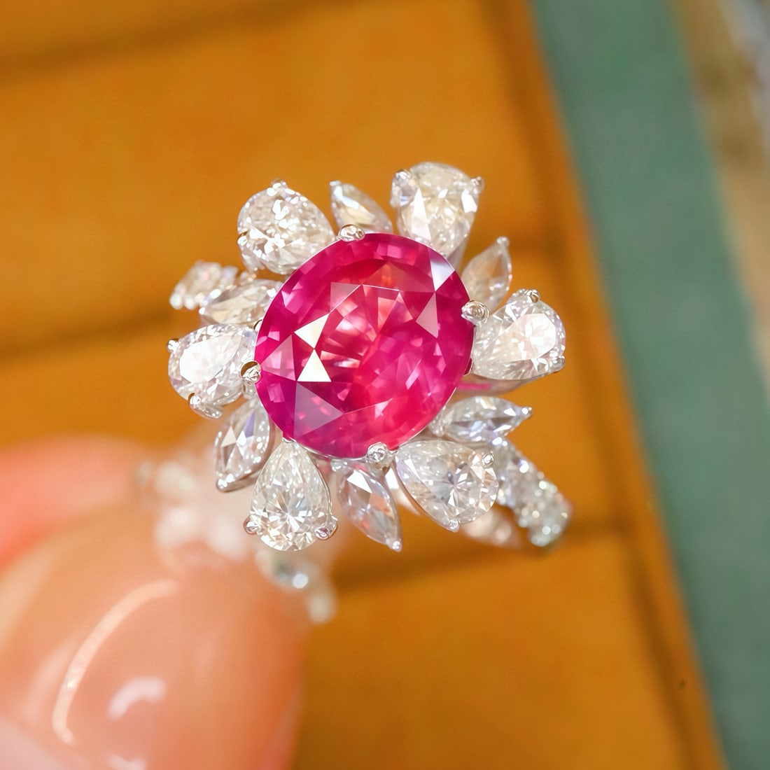 14k Gold 3.37 Ctw Natural Padparadscha Sapphire & Diamond Ring - 2