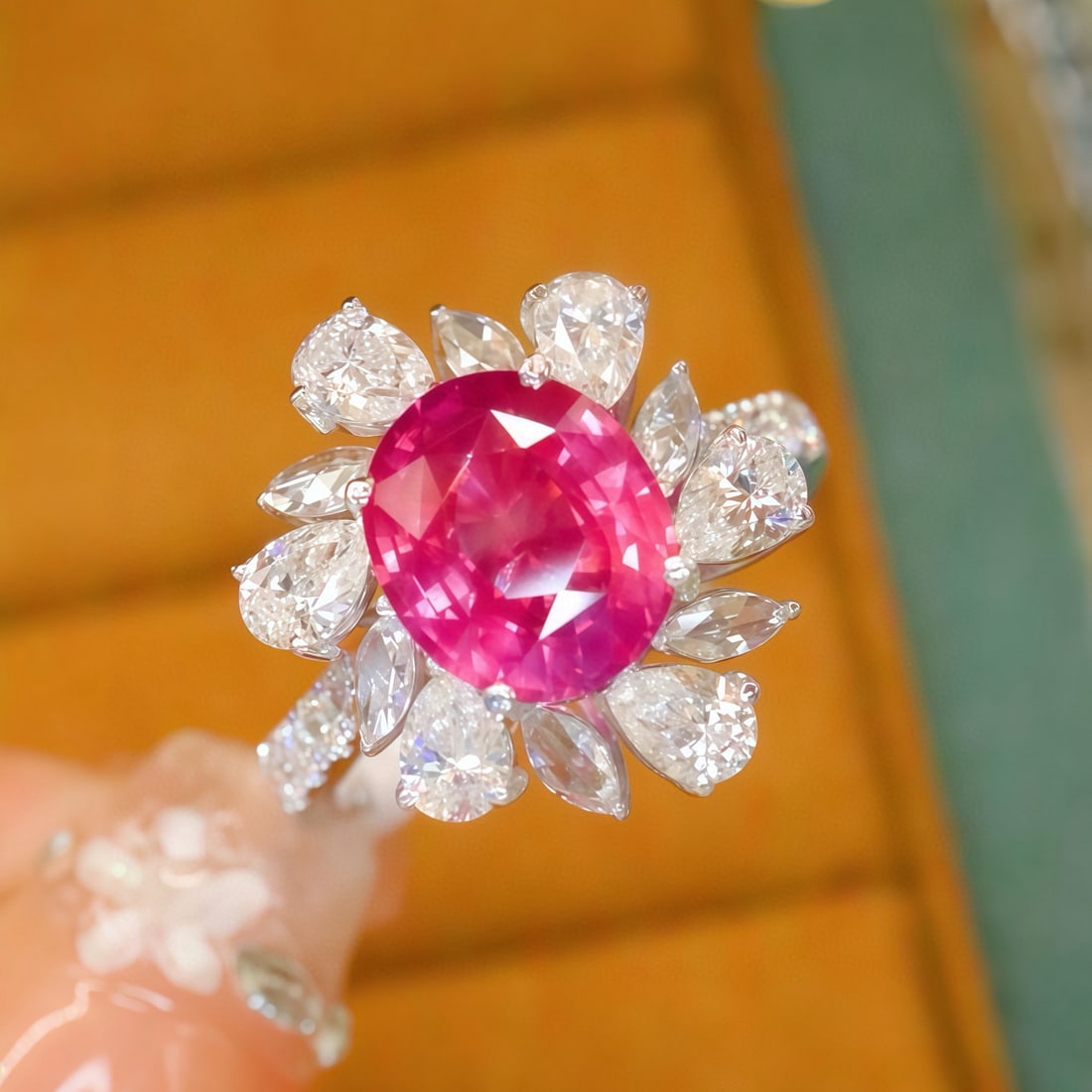 14k Gold 3.37 Ctw Natural Padparadscha Sapphire & Diamond Ring - 3