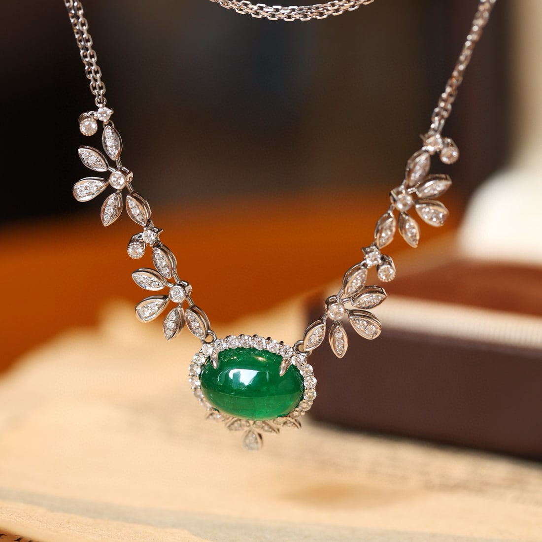 14k Gold 7.51 Ctw Vivid Green Natural Emerald & Diamond Necklace - 5