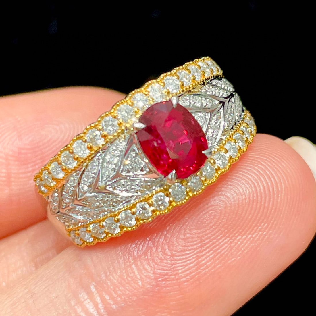 14k Gold 1 Ct Natural Ruby & Diamond Ring - 2