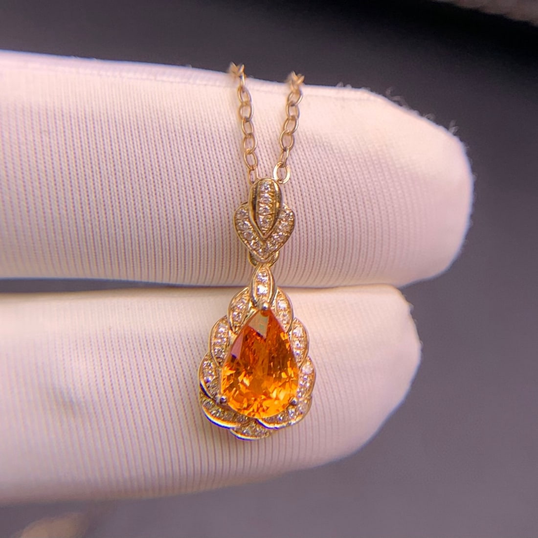 14k Gold 1.4 Ct Natural Spessartine & Diamond Pendant( Without Chain ) - 2