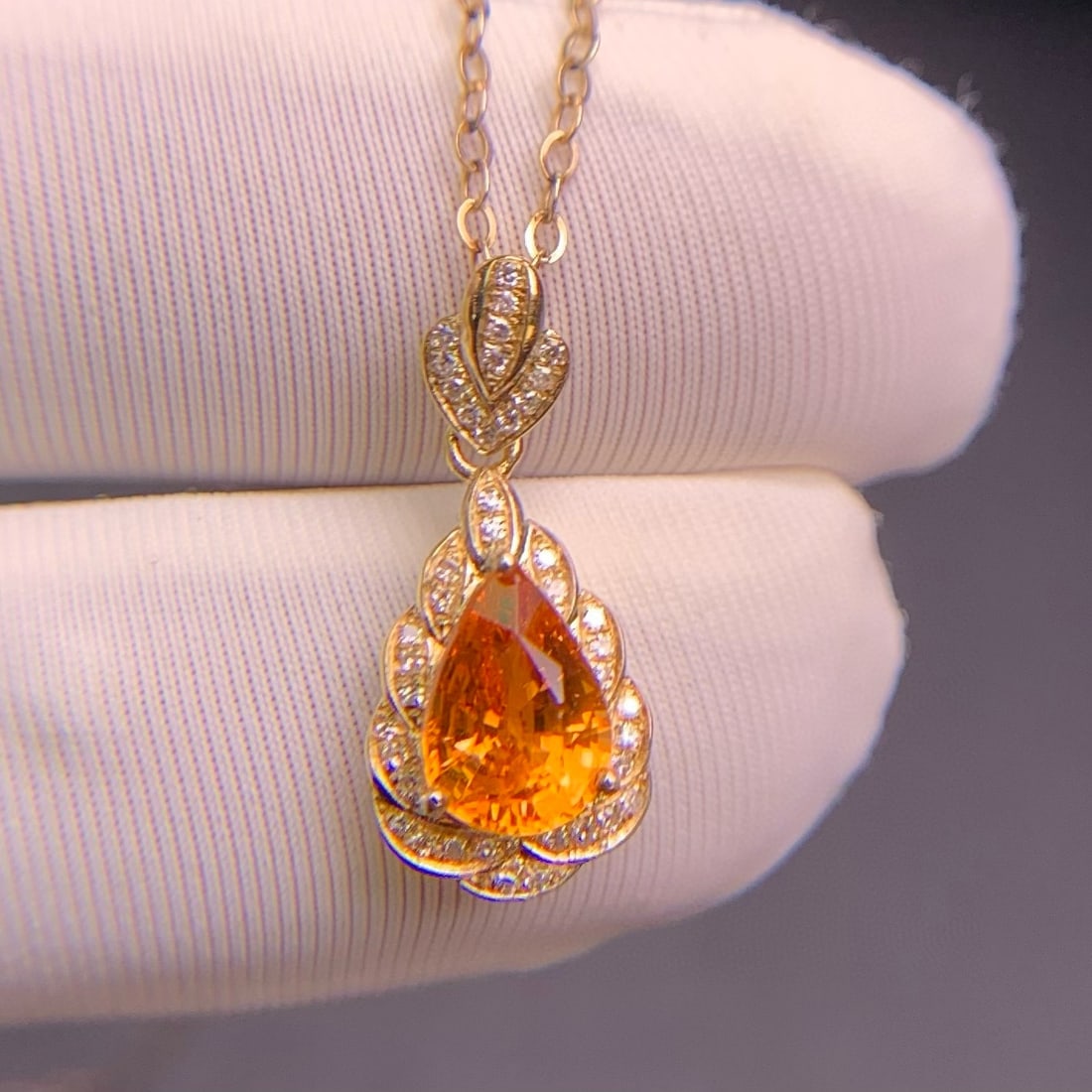 14k Gold 1.4 Ct Natural Spessartine & Diamond Pendant( Without Chain ) - 3