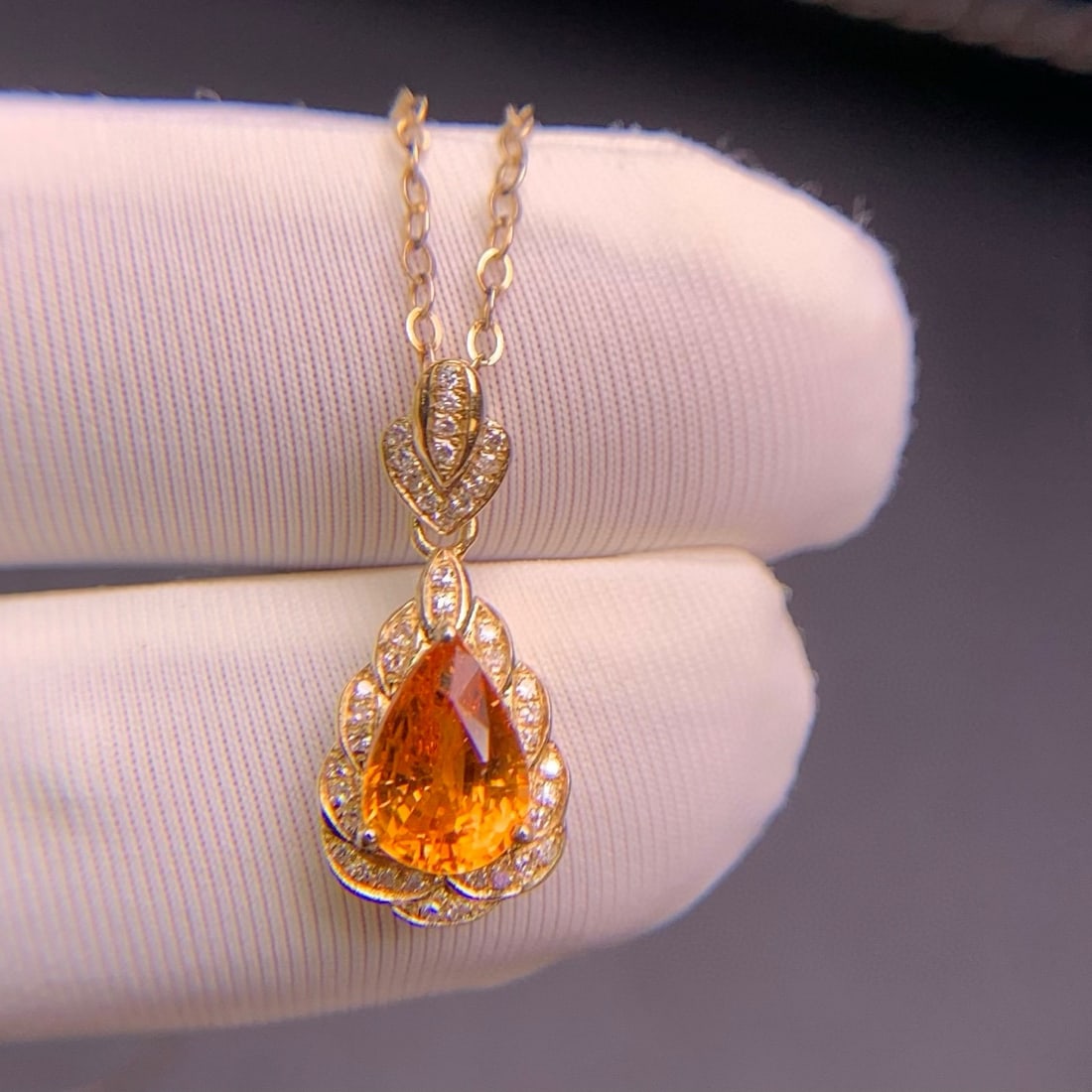 14k Gold 1.4 Ct Natural Spessartine & Diamond Pendant( Without Chain ) - 4