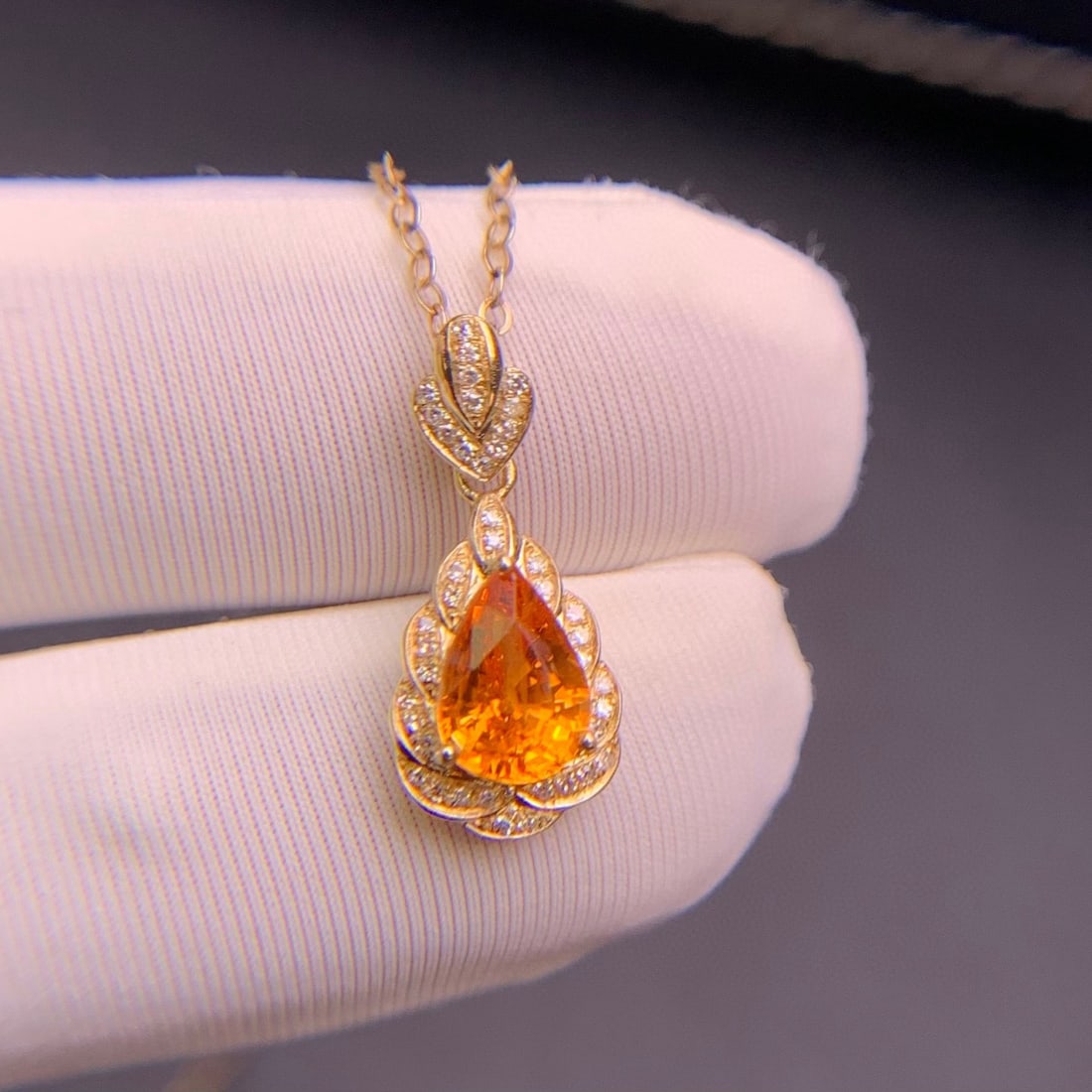 14k Gold 1.4 Ct Natural Spessartine & Diamond Pendant( Without Chain ) - 5