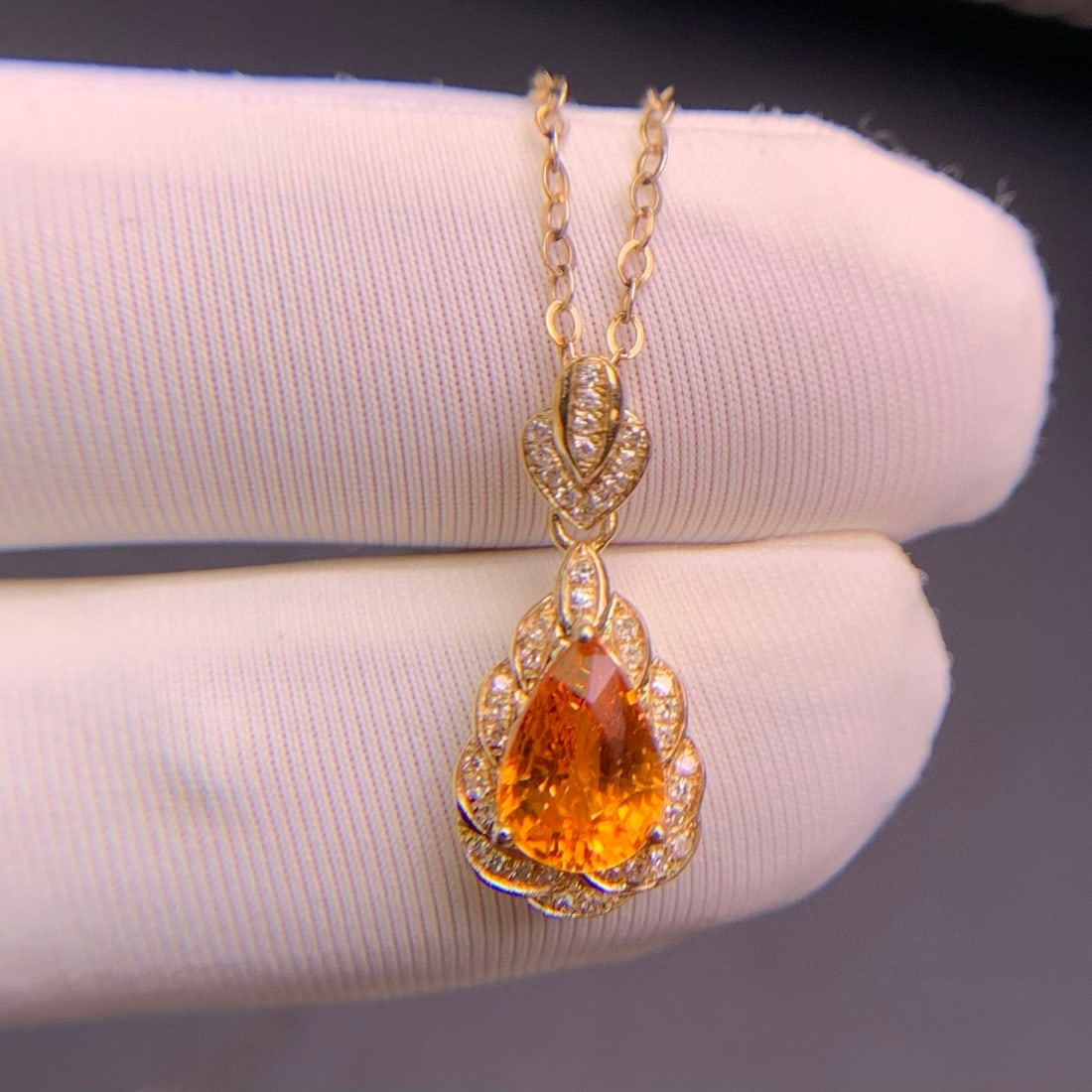 14k Gold 1.4 Ct Natural Spessartine & Diamond Pendant( Without Chain ) - 7