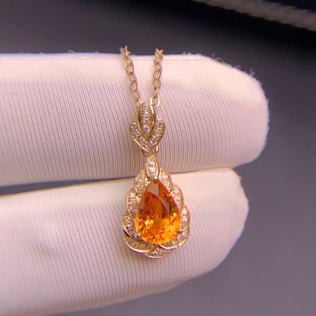 14k Gold 1.4 Ct Natural Spessartine & Diamond Pendant( Without Chain ) - 8