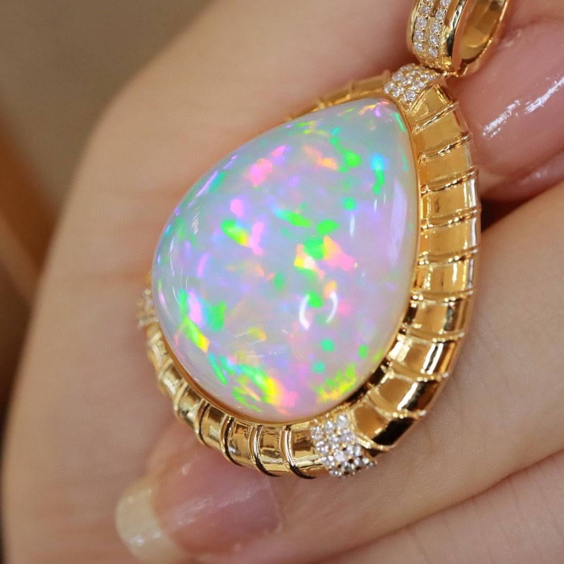 14k Gold 23.18 Ctw Natural Opal & Diamond Pendant( Without Chain ) - 2