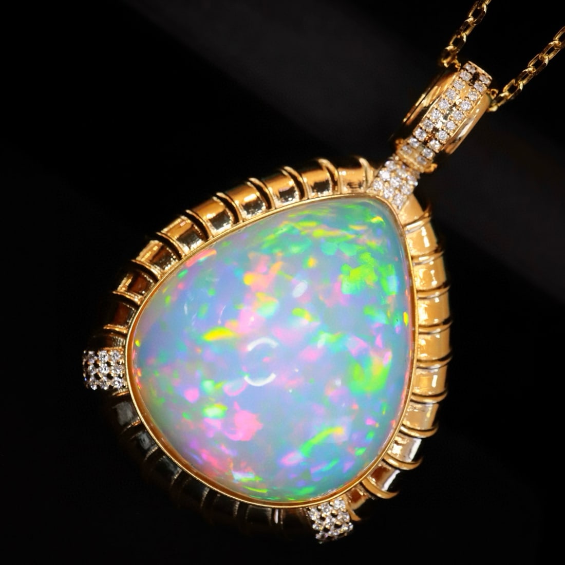 14k Gold 23.18 Ctw Natural Opal & Diamond Pendant( Without Chain ) - 3