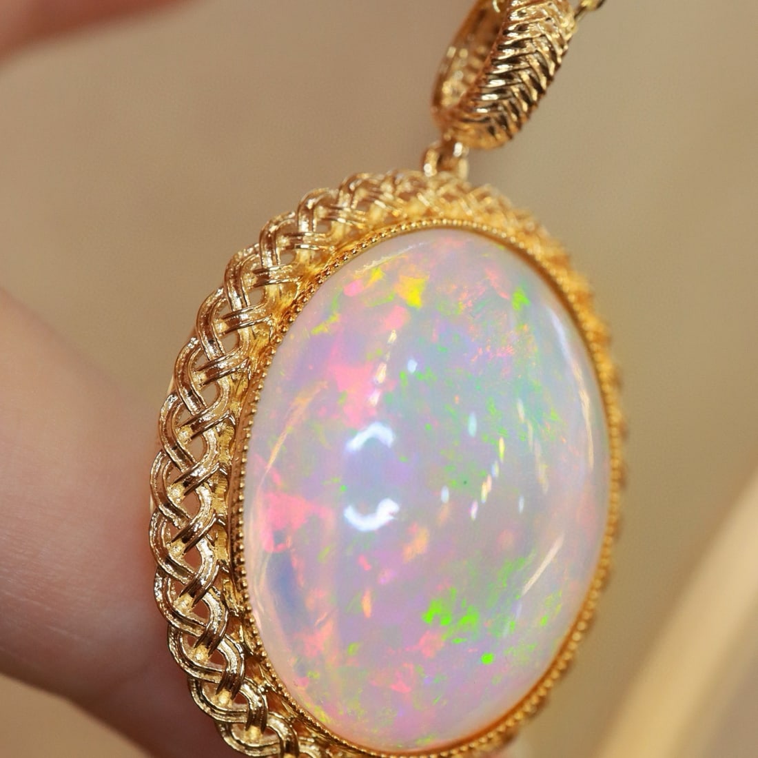 14k Gold 19.63 Ct Natural Opal Pendant( Without Chain ) - 2
