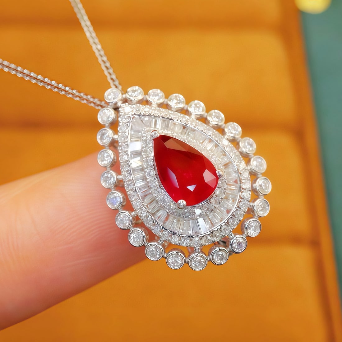 14k Gold 1.75 Ctw Natural Ruby & Diamond Brooch/pendant( Without Chain ) - 2