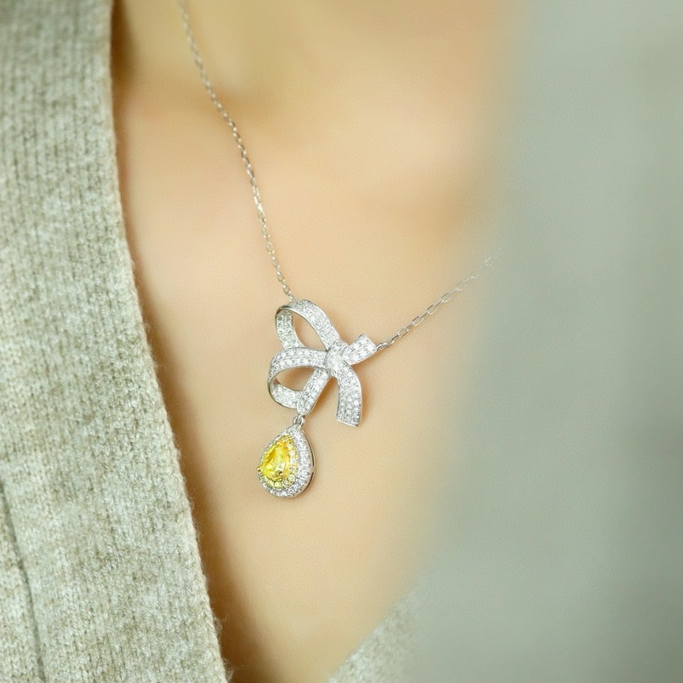 14k Gold 0.69 Ctw Natural Yellow Diamond & Diamond Necklace - 6