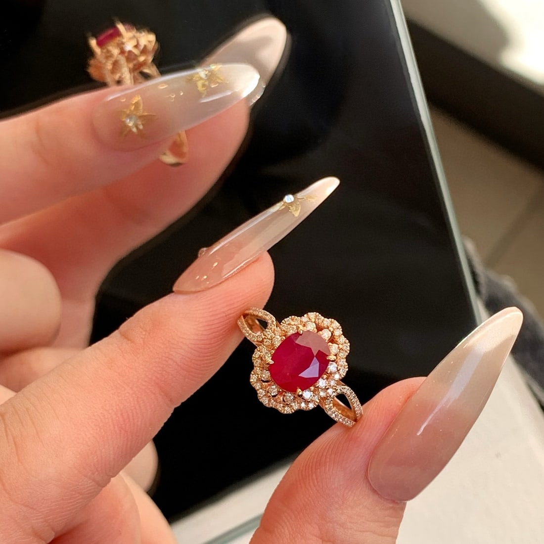 14k Gold 2.49 Ctw Natural Ruby & Diamond Ring - 7