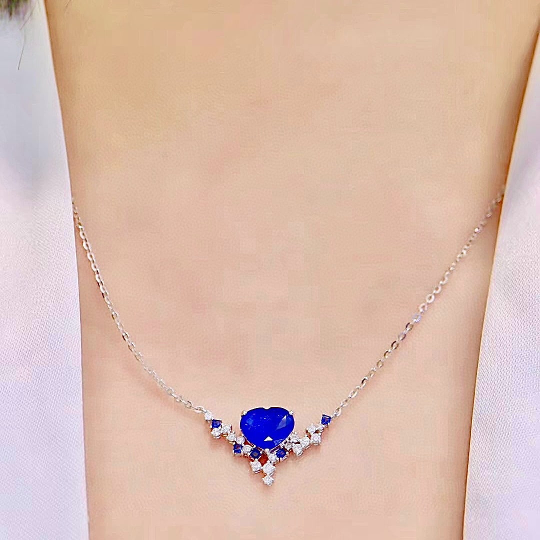 14k Gold 3.02 Ctw Natural Sapphire & Diamond Necklace - 5