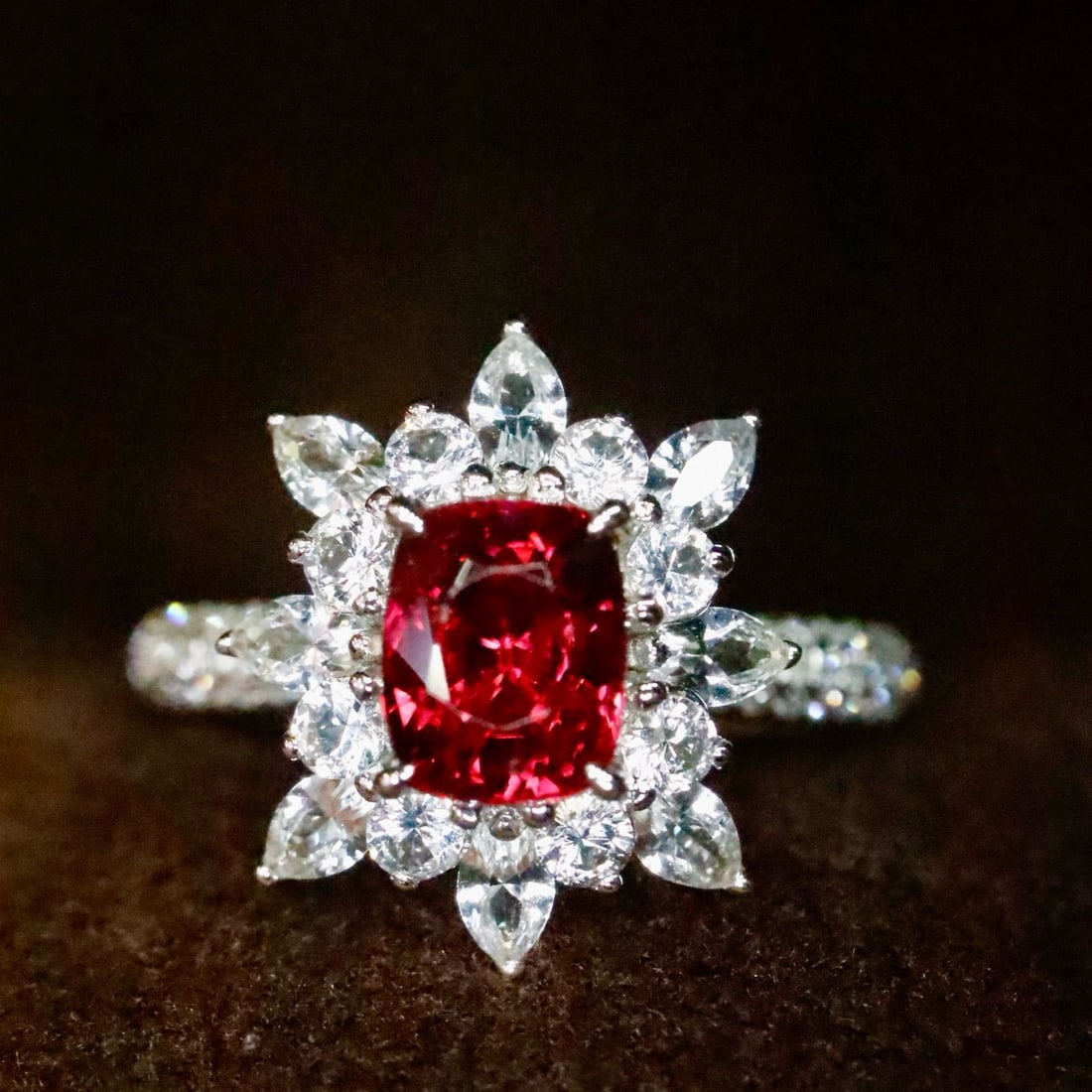 14k Gold 1.2 Ctw Natural Spinel & Diamond Ring: Ref:231090124 // gold content:14k gold // ring size:7. 25us // // main gemstone:spinel // shape:cushion // carat weight:1. 0ct // color:red // treatment:natural // // adjacent gemstone 2 : diamond //