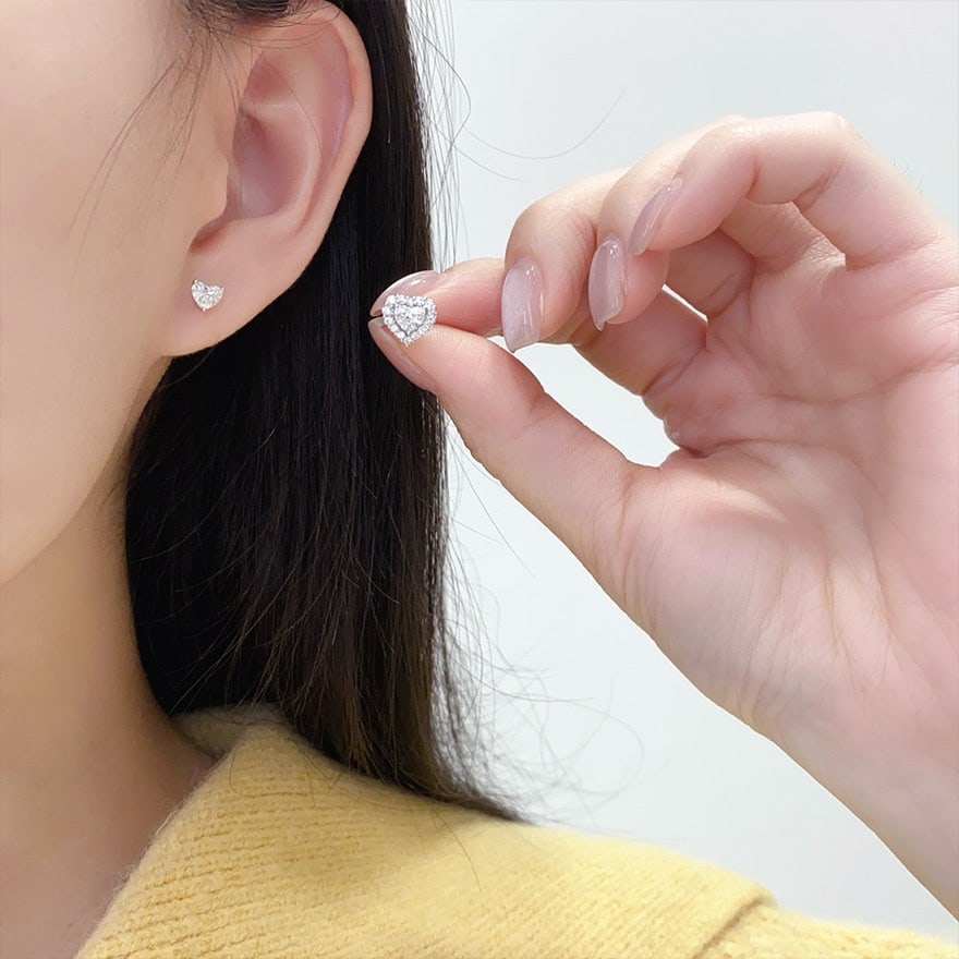 Gia Certified 14k Gold 0.30 Ct Natural H Vs2 Heart Diamond Earrings - 4