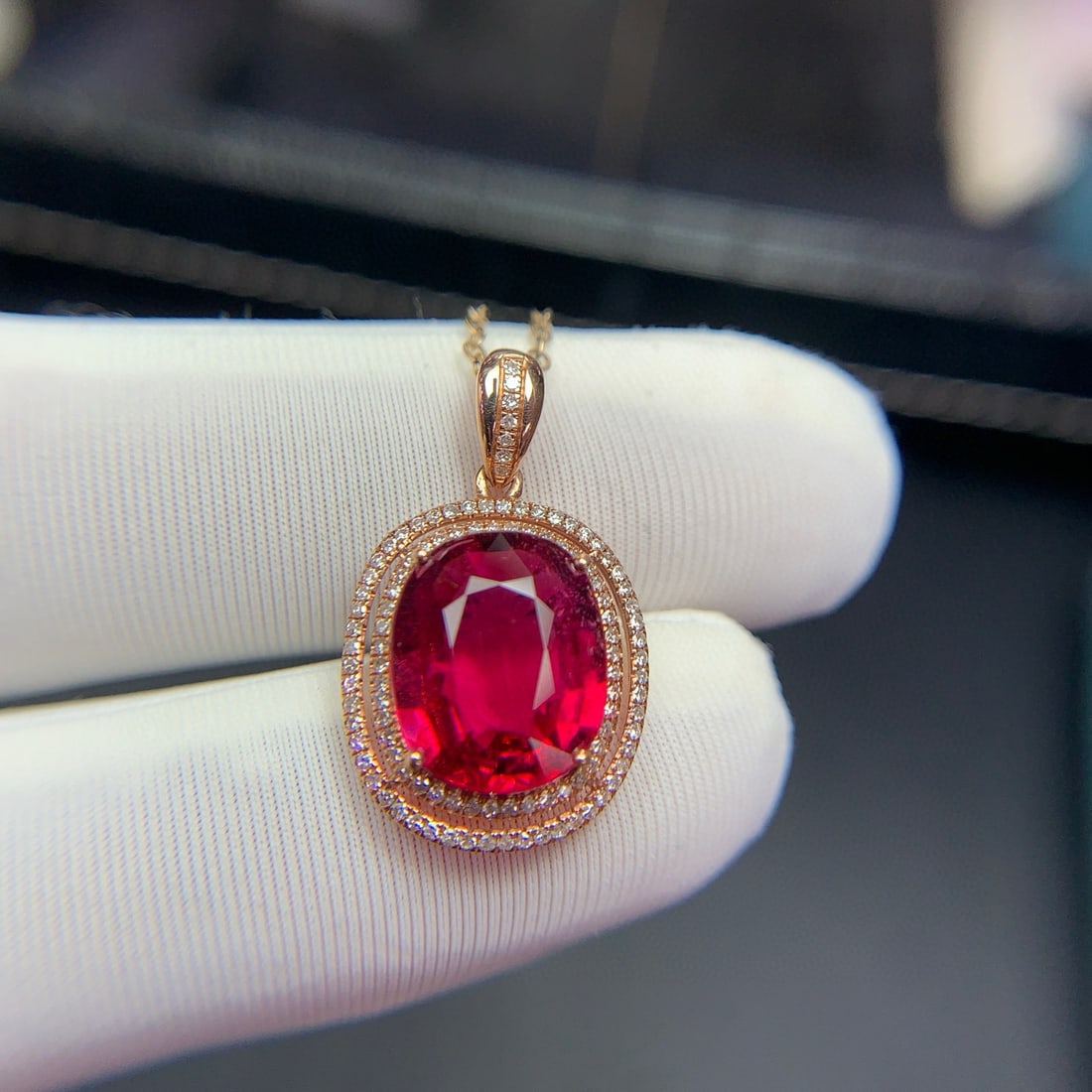 14k Gold 3.4 Ct Natural Tourmaline & Diamond Pendant( Without Chain ) - 2