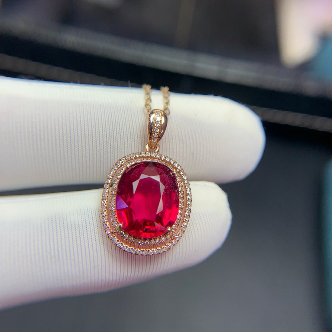 14k Gold 3.4 Ct Natural Tourmaline & Diamond Pendant( Without Chain ) - 3