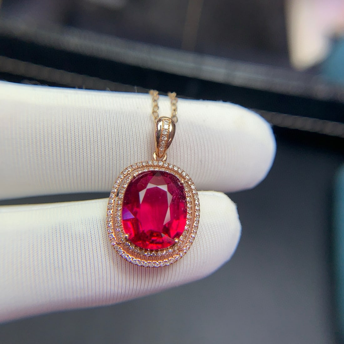 14k Gold 3.4 Ct Natural Tourmaline & Diamond Pendant( Without Chain ) - 4