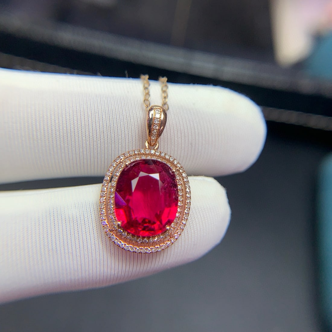 14k Gold 3.4 Ct Natural Tourmaline & Diamond Pendant( Without Chain ) - 5