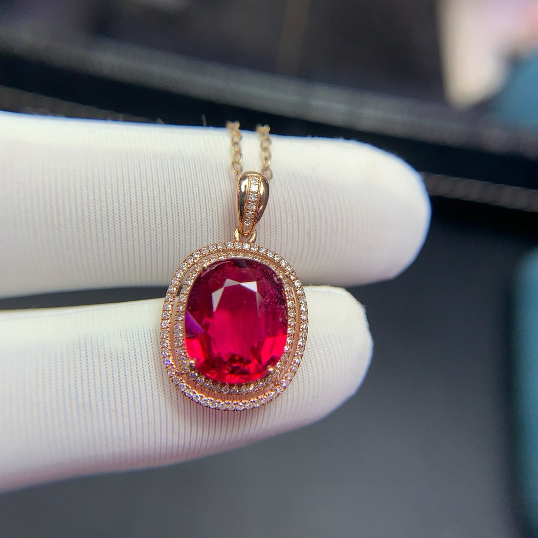 14k Gold 3.4 Ct Natural Tourmaline & Diamond Pendant( Without Chain ) - 6