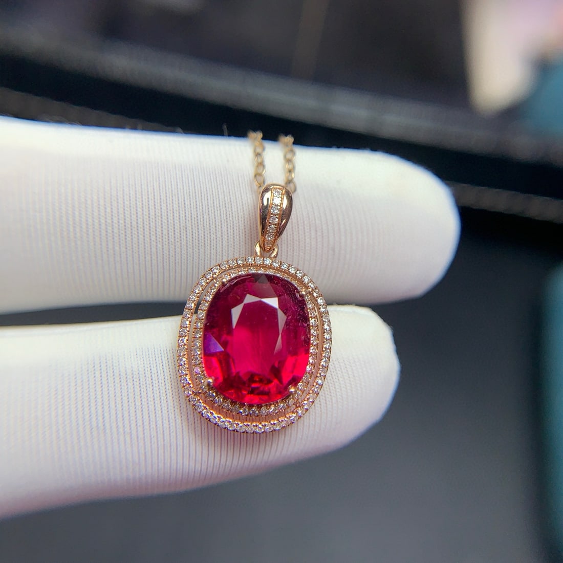 14k Gold 3.4 Ct Natural Tourmaline & Diamond Pendant( Without Chain ) - 7