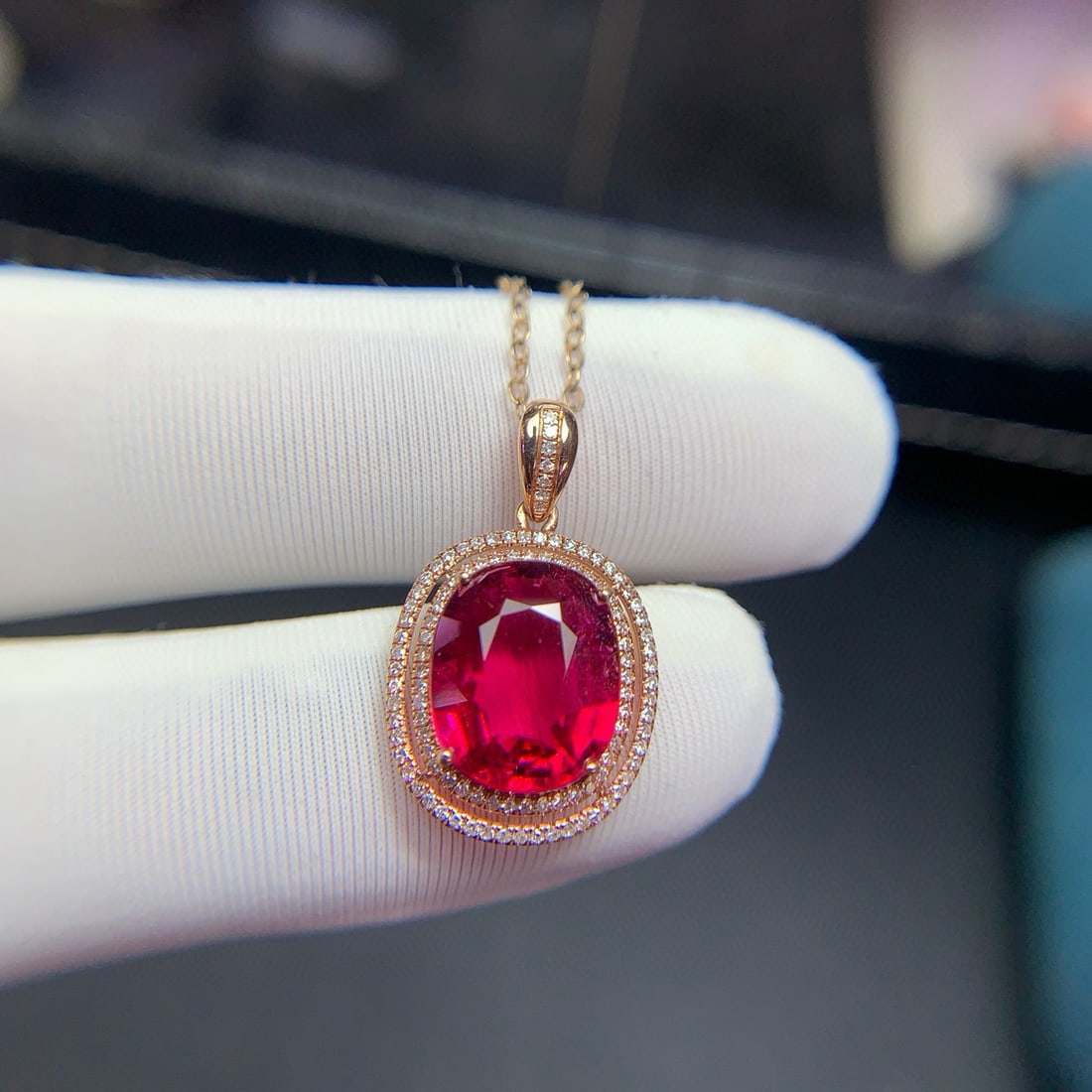 14k Gold 3.4 Ct Natural Tourmaline & Diamond Pendant( Without Chain ) - 8