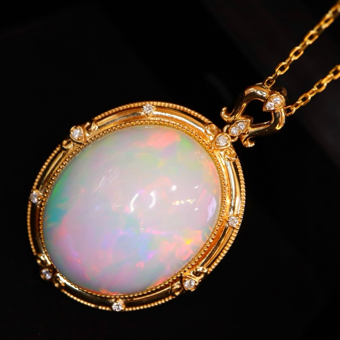 14k Gold 25.9 Ctw Natural Opal & Diamond Pendant( Without Chain ) - 4