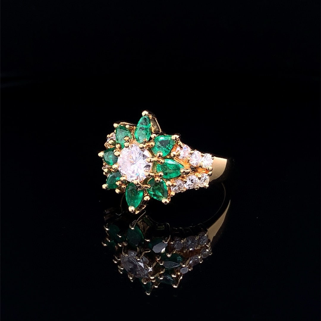 14k Gold 2.33 Ctw Vivid Green Natural Emerald & Diamond Ring - 4