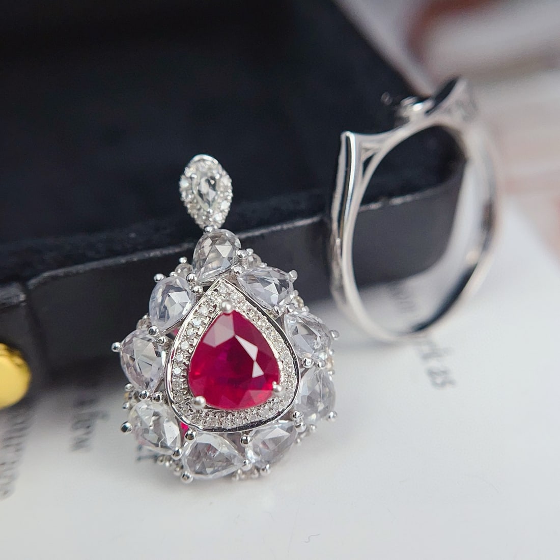 14k Gold 1.15 Ct Vivid Red Natural Ruby & Diamond & Sapphire Ring/pendant( Without Chain ) - 4