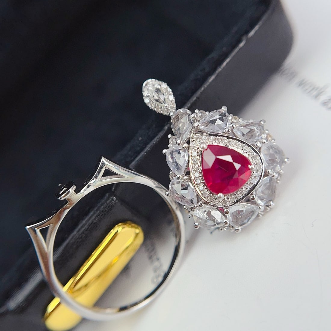 14k Gold 1.15 Ct Vivid Red Natural Ruby & Diamond & Sapphire Ring/pendant( Without Chain ) - 5