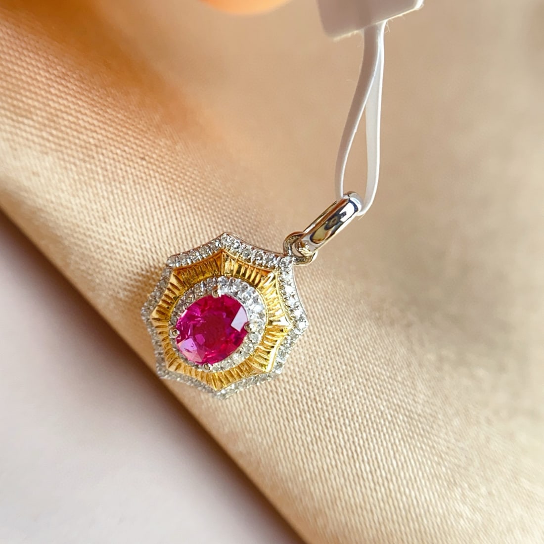 14k Gold 0.55 Ct Natural Ruby & Diamond Pendant( Without Chain ) - 2