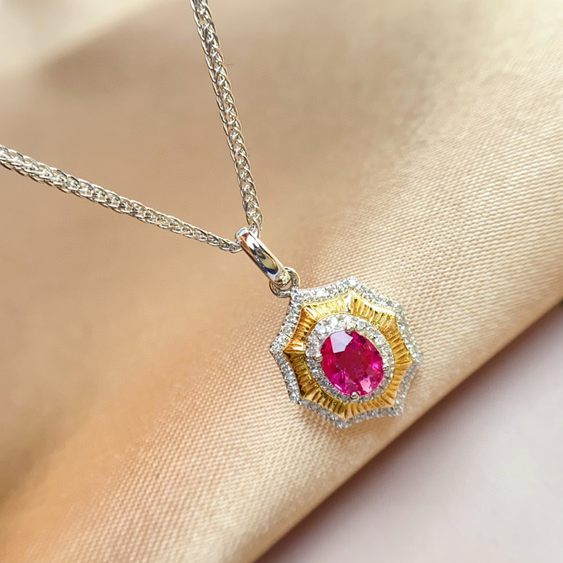 14k Gold 0.55 Ct Natural Ruby & Diamond Pendant( Without Chain ) - 3