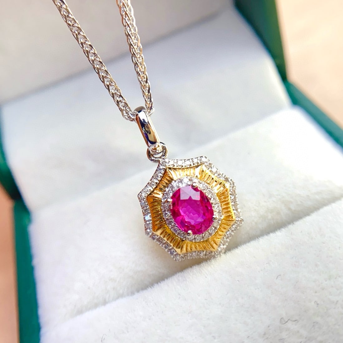 14k Gold 0.55 Ct Natural Ruby & Diamond Pendant( Without Chain ) - 4