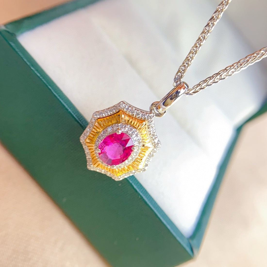 14k Gold 0.55 Ct Natural Ruby & Diamond Pendant( Without Chain ) - 5