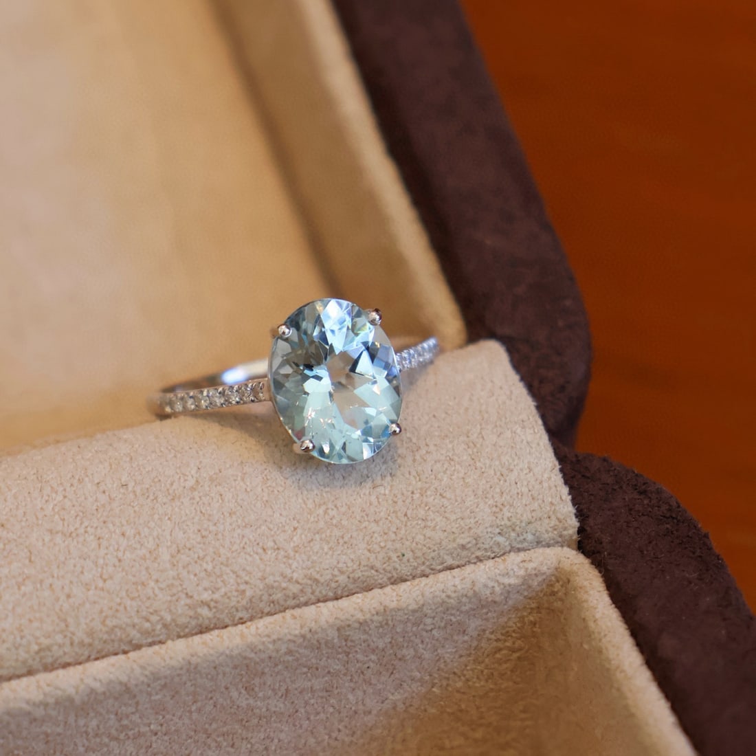 14k Gold 2.4 Ct Natural Aquamarine & Diamond Ring - 2